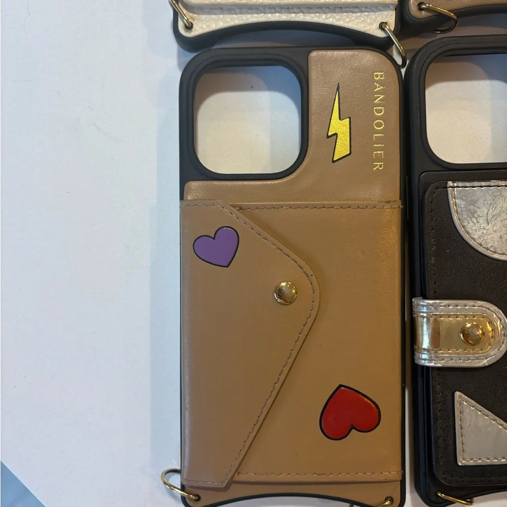Bandolier Phone Cases Set in Cream, Tan, Black with Gold & Silver Accents